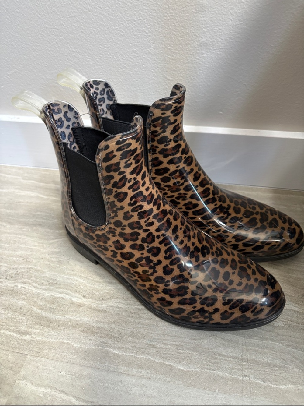 Joe Fresh Leopard Print Chelsea Rain Booties - Brown/Black
